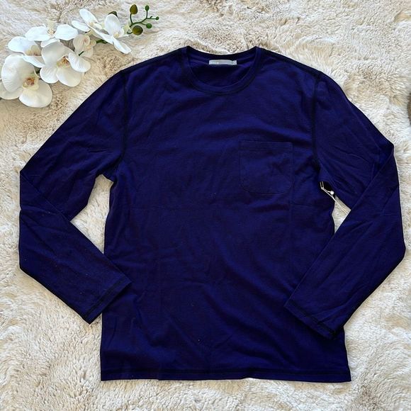 Vince Mens Cotton Long Sleeve Pocket Crew with Contrast Stitching T-Shirt Size M - Picture 1 of 7